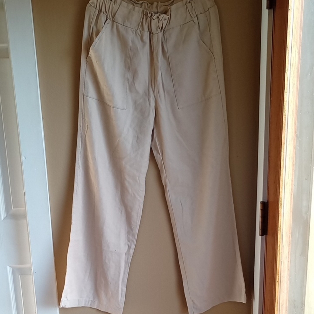 Ci Sono Tan Linen Pull On Wide Leg Straight Chinos Size L